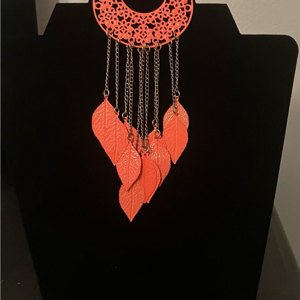 Elegant Orange Leaf Dangle Earrings With Chains
